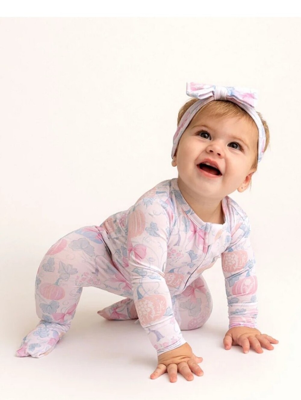 Posh Peanut Pastel Floral Convertible One-Piece Footie - Pumpkins & Bows